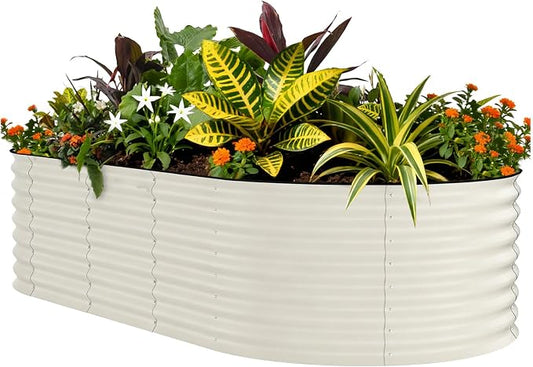 Garvee 10x4x1.5ft Galvanized Raised Garden Bed, Oval Metal Planter Box with Anti-Cut Safety Edges, 449 Gallons Rust-Resistant Deep Root Planter for Outdoor Vegetables, Flowers, Herbs, Beige