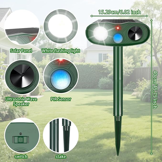 Sonic Fortress Pro Deer Repellent Devices, Solar Ultrasonic Racoon Squirrel Repellent Outdoor IP65 Motion Activated Animal Repeller Cat Deterrent Light to Scare Rabbit Dog Skunk Out of Garden Yard(4)