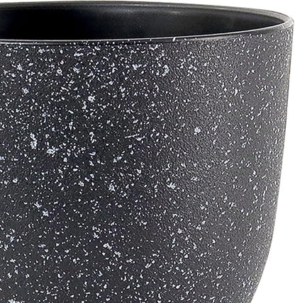 WSMKSZ 9/8/7.5 inch Plant Pots, Set of 3 Modern Decorative Plastic Planters with Drainage Holes and Saucer for Garden House Plants, Flower Pots for Indoor Outdoor Plants, Speckled Black