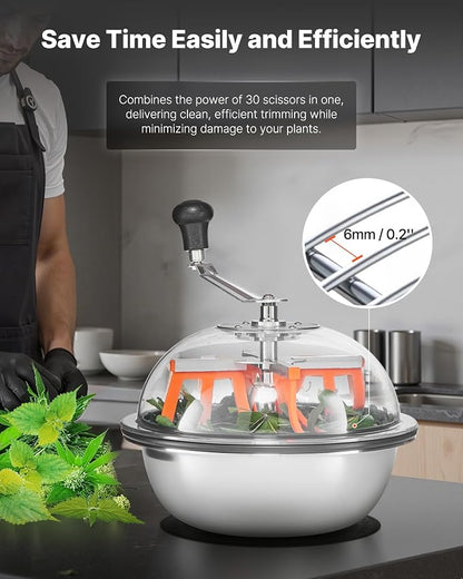 VEVOR Bud Leaf Bowl Trimmer 13", Spin Cutting Machine with Clear Visibility Lid, Sharp Stainless Steel Blades, Wet & Dry Trimming for Buds, Leaves, Hydroponics, Hand Pruner Included (Upgraded Version)