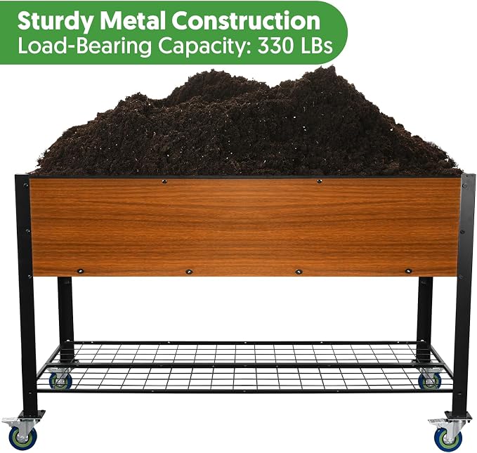 Raised Garden Bed with Legs and Wheels, Self-Watering Planter Box, 48x24x30 in Elevated Raised Bed with Drainage Hole, Built to Withstand Sun, Rain, and Wind for Up to 2 Years