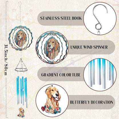 Dog Metal Wind Chimes - Windchimes with Wind 3D Spinners Outdoors | Golden Retriever Art Hanging Decor for Garden Patio Yard Indoor Balcony Home Birthday Gifts for Women Dogs Mom Friends
