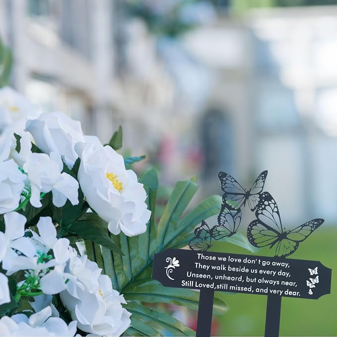 SWEEARTH Grave Decorations for Cemetery – Express your Eternal Love – Fine Craftsmanship Cemetery Decorations for grave – Elegant Butterfly Garden Marker with Stakes – Easy Installation Grave Markers