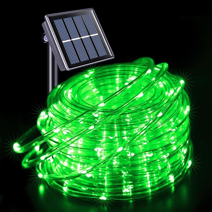 JMEXSUSS 66 ft 200 LED Green Halloween Solar Rope Lights with 8 Modes | Rope Lights Outdoor Waterproof, PVC Tube Green Christmas String Lights for Halloween Party Tree Fence Christmas