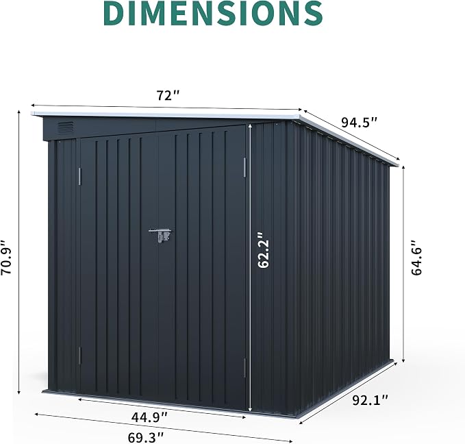 PVWIIK 6x8 FT Metal Motorcycle Outdoor Storage Shed, Heavy Duty Waterproof Steel Garden Tool Shed with Lockable Doors, Free PC Light Board for Tools, Bikes & Patio, Carbon Black