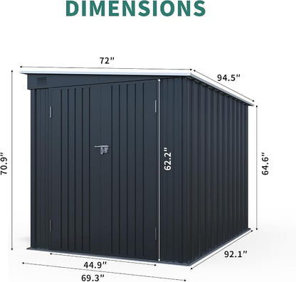 PVWIIK 6x8 FT Metal Motorcycle Outdoor Storage Shed, Heavy Duty Waterproof Steel Garden Tool Shed with Lockable Doors, Free PC Light Board for Tools, Bikes & Patio, Carbon Black