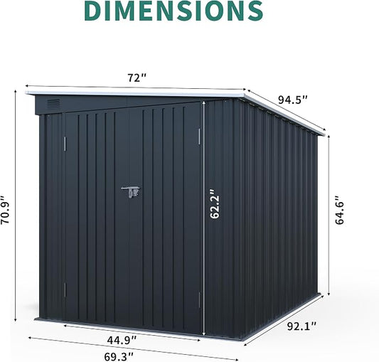 PVWIIK 6x8 FT Metal Motorcycle Outdoor Storage Shed, Heavy Duty Waterproof Steel Garden Tool Shed with Lockable Doors, Free PC Light Board for Tools, Bikes & Patio, Carbon Black