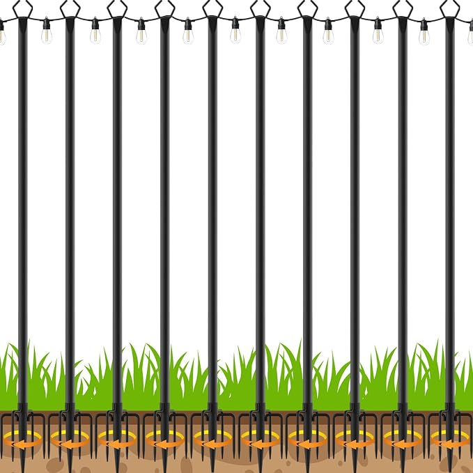 10 Pack 10 FT String Light Poles,Metal with Fork Lights Poles for Outdoor String Light, Rustproof Heavy Duty for Outside Garden,Patio,Wedding,Backyard,Deck,Party