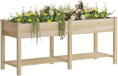72x24x30.7in Wood Raised Garden Bed with Legs Elevated Planter Box Gardening Outdoor Planter Box Patio Kit Planting Bed for Vegetables Flowers Herbs Outdoor for Patio Balcony Backyard (Natural, Large)
