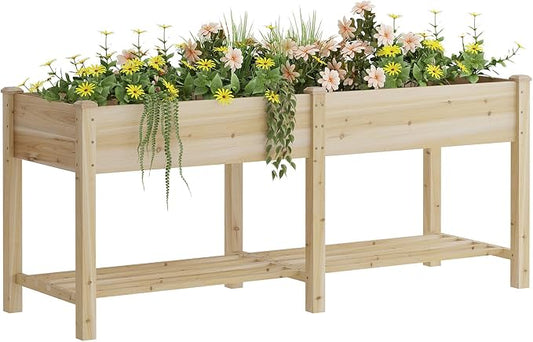 72x24x30.7in Wood Raised Garden Bed with Legs Elevated Planter Box Gardening Outdoor Planter Box Patio Kit Planting Bed for Vegetables Flowers Herbs Outdoor for Patio Balcony Backyard (Natural, Large)