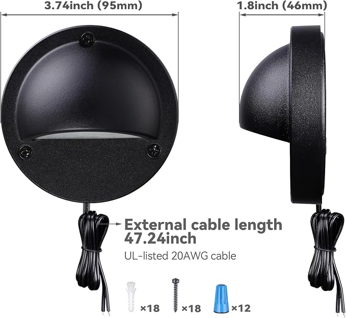 LEONLITE 6-Pack 5CCT 3.74inch Low Voltage LED Deck Lights, Black | 180LM, 12-24V AC/DC, CRI90, UL Listed, Die-cast Aluminum Housing, Frosted Glass Lens, 1800K/2700K/3000K/4000K/5000K