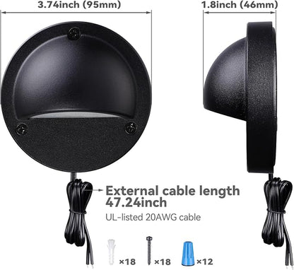 LEONLITE 6-Pack 5CCT 3.74inch Low Voltage LED Deck Lights, Black | 180LM, 12-24V AC/DC, CRI90, UL Listed, Die-cast Aluminum Housing, Frosted Glass Lens, 1800K/2700K/3000K/4000K/5000K
