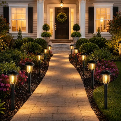 Solar Pathway Lights Outdoor 8 Pack, Warm White Solar Path Lights, Waterproof Energy Efficient Landscape Lights Decorative Auto On/Off, Solar Garden Lights for Yard Walkway Driveway Patio