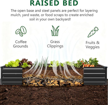 Meberam 2 Pack 6x3x1FT Galvanized Raised Garden Beds Kit Outdoor Metal Gardening Planter Box for Vegetable Elevated Flower Herbs,Black