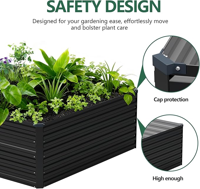 Vengarus 8x4x2ft Galvanized Raised Garden Bed,Metal Raised Beds Kit Black | 2FT Deep Root Elevated Garden Planter Box, Corrugated Steel, Open Bottom, Rustproof All Weather, Large Vegetable Flower Bed