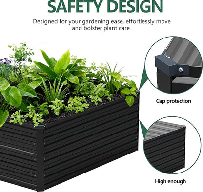 Vengarus 8x4x2ft Galvanized Raised Garden Bed,Metal Raised Beds Kit Black | 2FT Deep Root Elevated Garden Planter Box, Corrugated Steel, Open Bottom, Rustproof All Weather, Large Vegetable Flower Bed