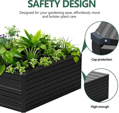 Vengarus 12x4x2ft Galvanized Raised Garden Bed,Metal Raised Beds Kit Black | 2FT Deep Root Elevated Garden Planter Box, Corrugated Steel, Open Bottom, Rustproof All Weather, Large Vegetable Flower Bed