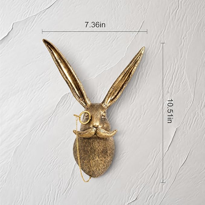 UITWMKTG Gold Animal Head Wall Decor Wall Sculpture Home Decor Statue for Living Room Office Bedroom Modern Decor for Men Women Rabbit