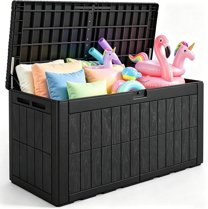 Quictent 120 Gallon Heavy Duty Resin Deck Box, Weatherproof Waterproof Outdoor Storage Bench, UV Resistant Lockable Container for Garden, Pool Supplies, Patio Cushions & Furniture Accessories