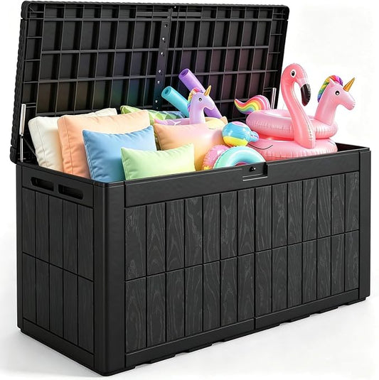 Quictent 120 Gallon Heavy Duty Resin Deck Box, Weatherproof Waterproof Outdoor Storage Bench, UV Resistant Lockable Container for Garden, Pool Supplies, Patio Cushions & Furniture Accessories