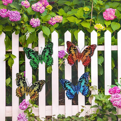 dreamskip 4 Pcs Butterfly Wall Decor Art, Butterflies Outdoor Metal Wall Art with Vivid Pattern, Hand Painted Outdoor Garden Yard Fence Patio Decor Gift for Women Mom