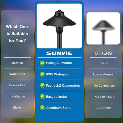 SUNVIE Low Voltage Pathway Lights 12V LED Landscape Path Lights 3000K Outdoor Waterproof Landscape Lighting 3W Aluminum Low Voltage Landscape Lights for Walkway Yard Garden ETL Listed Cord, 4 Pack