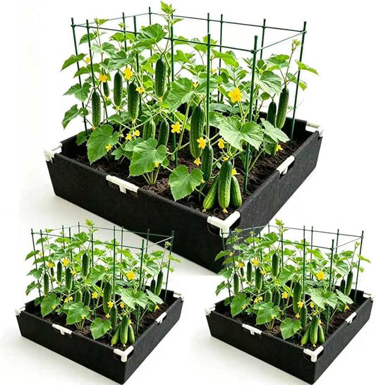 Breathable Felt Raised Garden Bed with PVC Frame, Heavy-Duty Square Planter Box for Vegetables, Herbs & Flowers, 3 Sizes – No Tools Assembly for Patio, Backyard Gardening（3*3*1FT, 2PCS）
