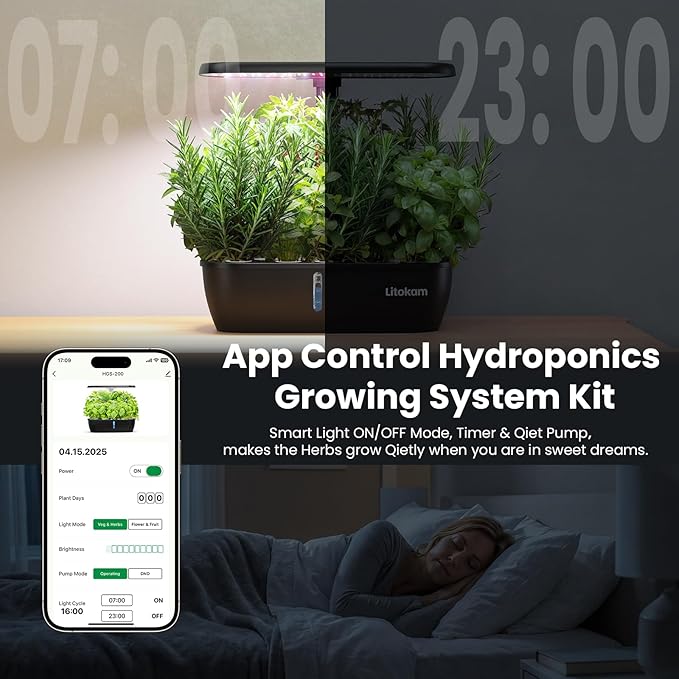 litokam Hydroponics Growing System Kit, 15 Pods Indoor Herb Garden with Smart APP & Quiet Pump, 24W LED Light, Auto Timer, Indoor Garden for Herbs, Vegetables & Flowers, Ideal Gift for Plant Lovers