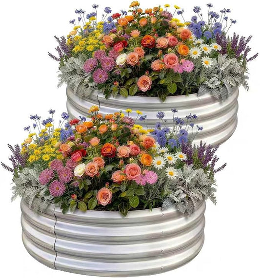 Land Guard 2 Pack 2×2×1ft Galvanized Raised Garden Bed, Planter Raised Garden Beds Outdoor, Round Clearance Raised Garden Beds for Gardening Vegetables……