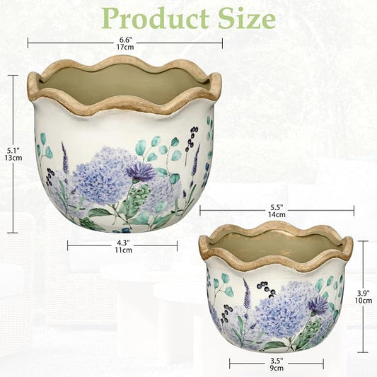 Hollyone 2 Pack Ceramic Planter Blue Vintage Ceramic Pot 5.5 + 6.6inch Decorative Flower Plant Pot with Drainage Hole Crackle Glaze for ndoor Outdoor Tuscan Decor Home Living Room Garden Decor