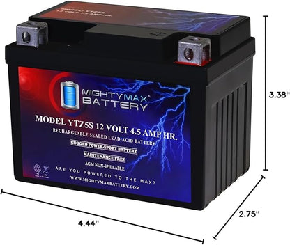 Mighty Max Battery YTZ5S - 12 Volt 4.5 AH, 65 CCA, Rechargeable Maintenance Free SLA AGM Motorcycle Battery