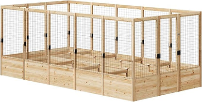 AMERLIFE U-Shaped Raised Garden Bed with 19" Depth Planter Box, Outdoor Wooden Raised Garden Bed Planter with Deer Proof Fence,7.5Wx15Dx6H, for Vegetables, Flowers and Herbs
