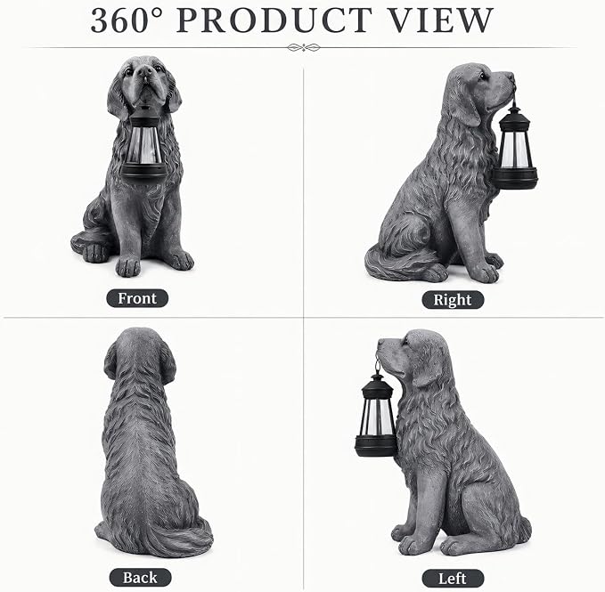 12.2 Inch Large Solar Dog Garden Statue with Lantern, Waterproof Resin Outdoor Puppy Figurine Light for Patio Yard Lawn Pathway Porch, Decorative Solar Lights Gift for Dog Lovers