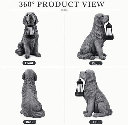 12.2 Inch Large Solar Dog Garden Statue with Lantern, Waterproof Resin Outdoor Puppy Figurine Light for Patio Yard Lawn Pathway Porch, Decorative Solar Lights Gift for Dog Lovers
