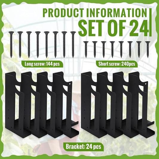 MorningRo 24 Pack Raised Garden Bed Corner Brackets with Securing Lip Fits Lumber up to 2" x 12" Metal Garden Corner Bracket for Wood Frame Bed 4.7" L x 2" W x 10.5" H (Black)
