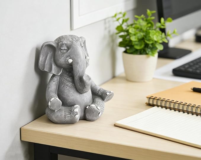 Elephant Zen Buddha Meditating Statue Decor, 5.5 inch Suitable for Home Office Desk Shelf, Gift for Elephant Enthusiasts Zen Practitioners