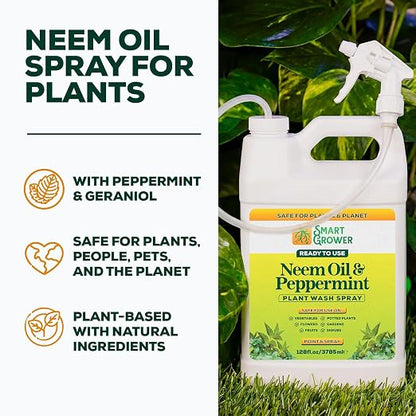 Neem Oil Spray for Plants with Peppermint Oil 128oz with Trigger Sprayer, Natural Plant Wash Made for Indoor and Outdoor Plants - 128oz Smart Grower