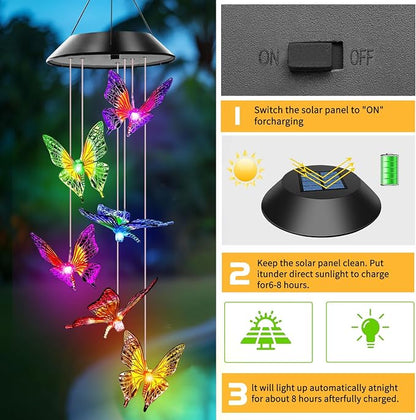 Butterfly Solar Wind Chimes, Butterfly Wind Chimes for Outside, | Color Changing Wind Chimes ,Best Gifts for Mom Grandma Women Wife Aunt Sister, Hanging Wind Chime for Home Garden Yard Decor