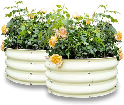 GARDMAX 2 Pack 2x2x1FT Galvanized Round Raised Garden Bed Kit, Metal Planter Boxes Outdoor with Easy Assembly, Large Garden Bed for Vegetables, Fruits, Flower, Herbs Milk White