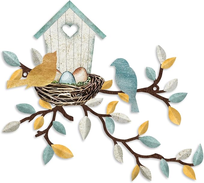 Rustic Metal Wall Decor, Teal Wall Art Birdhouse, Family Decor, Wall Hanging for Living Room, Laundry, Garden, 10.6 x 12 Inches, Teal White
