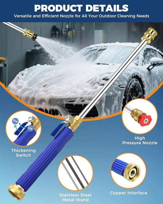 Jet Nozzle Power Washer for Garden Hose with 2 Different Nozzles and Quick Connectors, 2026 Upgrade 17 inch 2-In-1 High Pressure Wand for Patio Car Pet Garden Outdoor Cleaning (Blue)