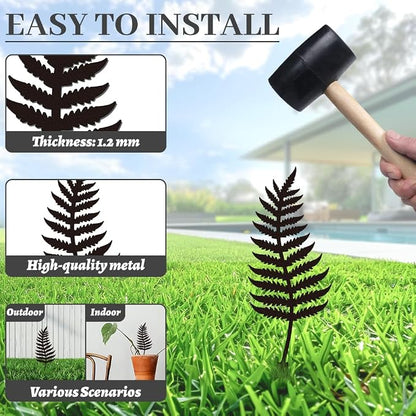 WADORN 2Pcs Fern Leaves Metal Decorative Garden Stakes, Black Fern Leaf Silhouette Outdoor Statues Rustic Garden Ornament Gifts Yard Art Decoration Stakes for Outdoor Backyard Lawn Walkways Flowerpot