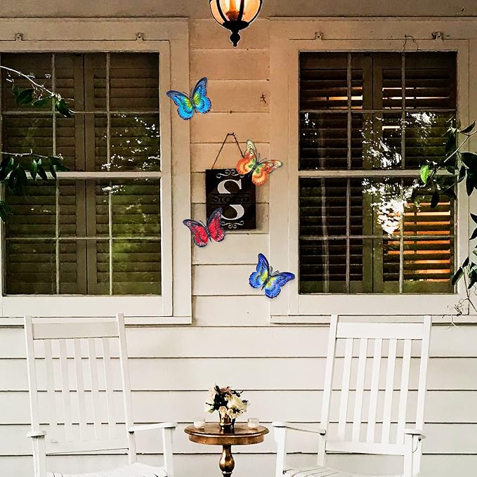 Metal Butterfly Outdoor Wall Decor- 6.5'' Double Wings Butterflies, Hanging Decorations for Fence Garden Yard Patio