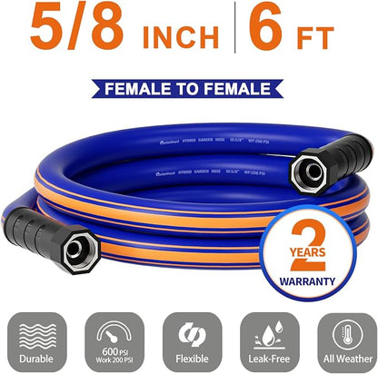 short garden hose 6 feet x 5/8Inch, Female to Female Hose with Swivel Handle, Heavy Duty, Flexible, Sturdy, Lightweight, Double Females Fittings, Ideal for Hose Reel