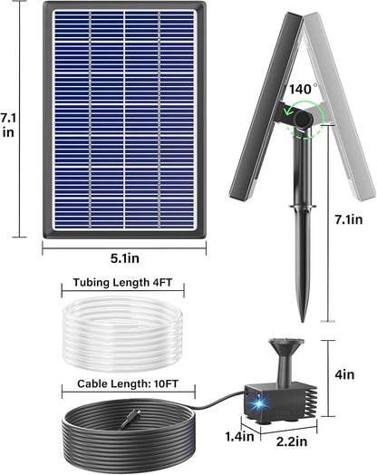Biling Solar Water Fountain for Bird Bath, 3.5W Solar Water Pump Outdoor with 10ft Cable, 4ft Tubing, Solar Pond Pump for BirdBath, Garden Small Ponds (Need Direct Sunlight)