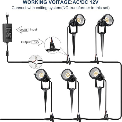 7W Low Voltage Landscape Lights with Connectors and Spike Stands (6 Pack) | 7W Low Voltage LED Landscape Lights with Connectors Outdoor 12V Super 900LM Warm White Waterproof Garden Pathway Lights