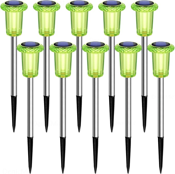 DenicMic Solar Halloween Lights Outdoor 10 Pack Green LED Halloween Decor | Yard Garden Pathway Walkway Patio Lawn, Spike Style Starburst Pattern, Acrylic/Stainless Steel Halloween Decorations Outdoor