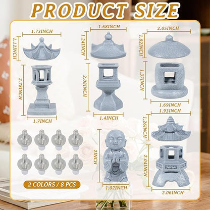 Exasinine Mini Pagoda Garden Statue, Japanese Style Pagoda Lantern Figurines Japanese Garden Decor for Zen Garden, Aquarium Landscape, Micro Yard & Meditation Space Decoration