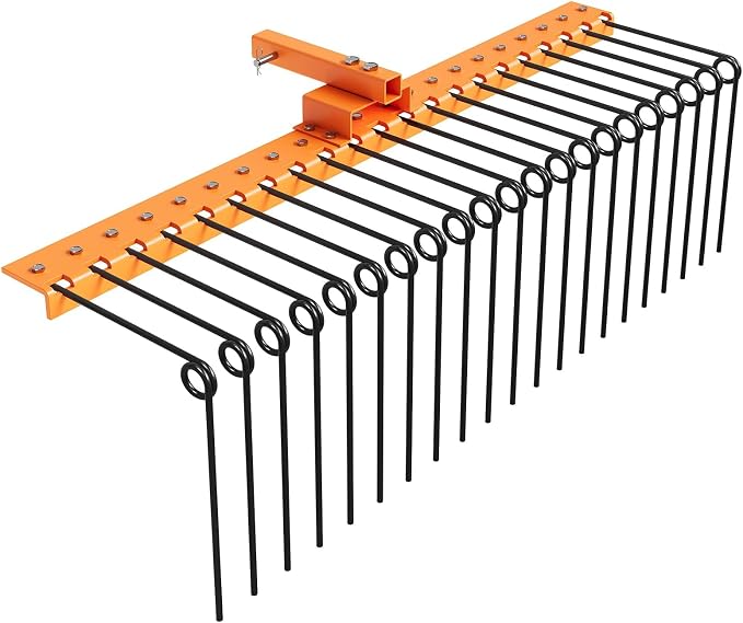 Tow Behind Landscape Rake, 60" Tow Dethatcher with 21 Steel Tines, Lawn Dethatcher Rake Attaches to Category 1, 3 Point Hitch for Tractor, for Leaves, Pine Needles, Straw, and Grass