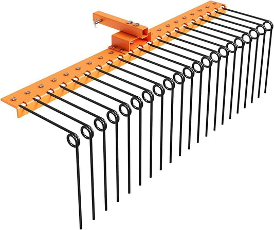 Tow Behind Landscape Rake, 60" Tow Dethatcher with 21 Steel Tines, Lawn Dethatcher Rake Attaches to Category 1, 3 Point Hitch for Tractor, for Leaves, Pine Needles, Straw, and Grass